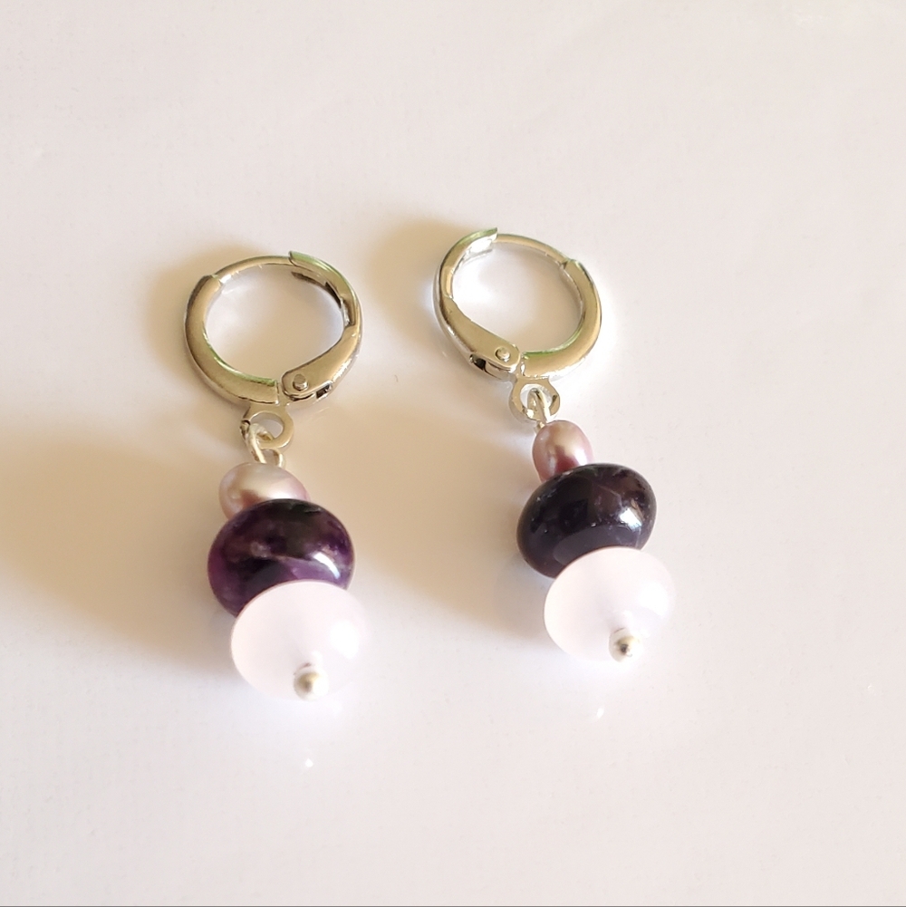 NEW Handmade Gemstones Huggies Drop Earrings